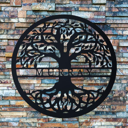 Tree of Life with Personalized Name Metal Sign - Custom Family Name Monogram - Metal Monogram Tree