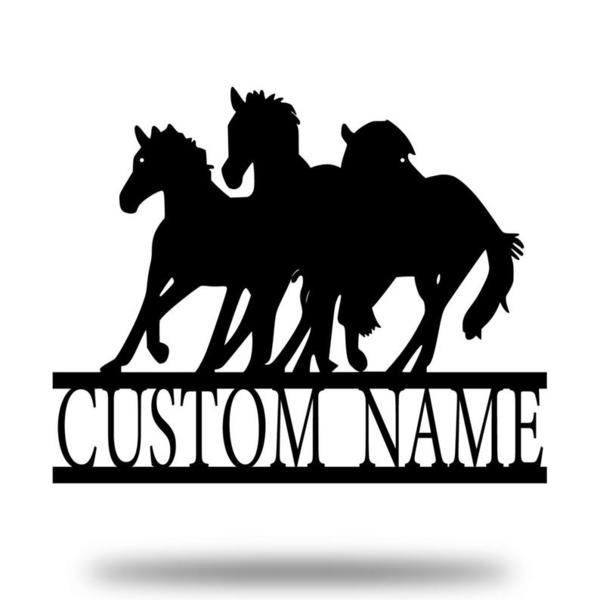 Triple Horses Custom Horse Sign Metal Ranch Sign Farmhouse Decor Outdoor Family Name Sign Outdoor Decor