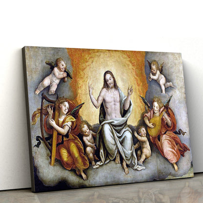 Triumph Of Christ In Paradise With Angels And Cherubs Jesus Canvas Wall Art - Christian Wall Art Decor - Religious Wall Art Canvas