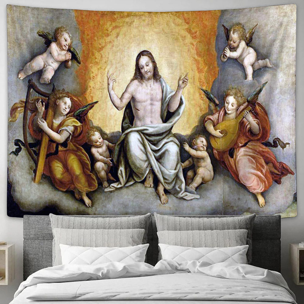 Triumph Of Christ In Paradise With Angels And Cherubs Jesus Tapestry - Christian Tapestry - Religious Tapestry