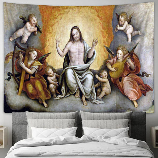 Triumph Of Christ In Paradise With Angels And Cherubs Jesus Tapestry - Christian Tapestry - Religious Tapestry