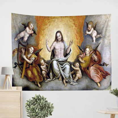 Triumph Of Christ In Paradise With Angels And Cherubs Jesus Tapestry - Christian Tapestry - Religious Tapestry