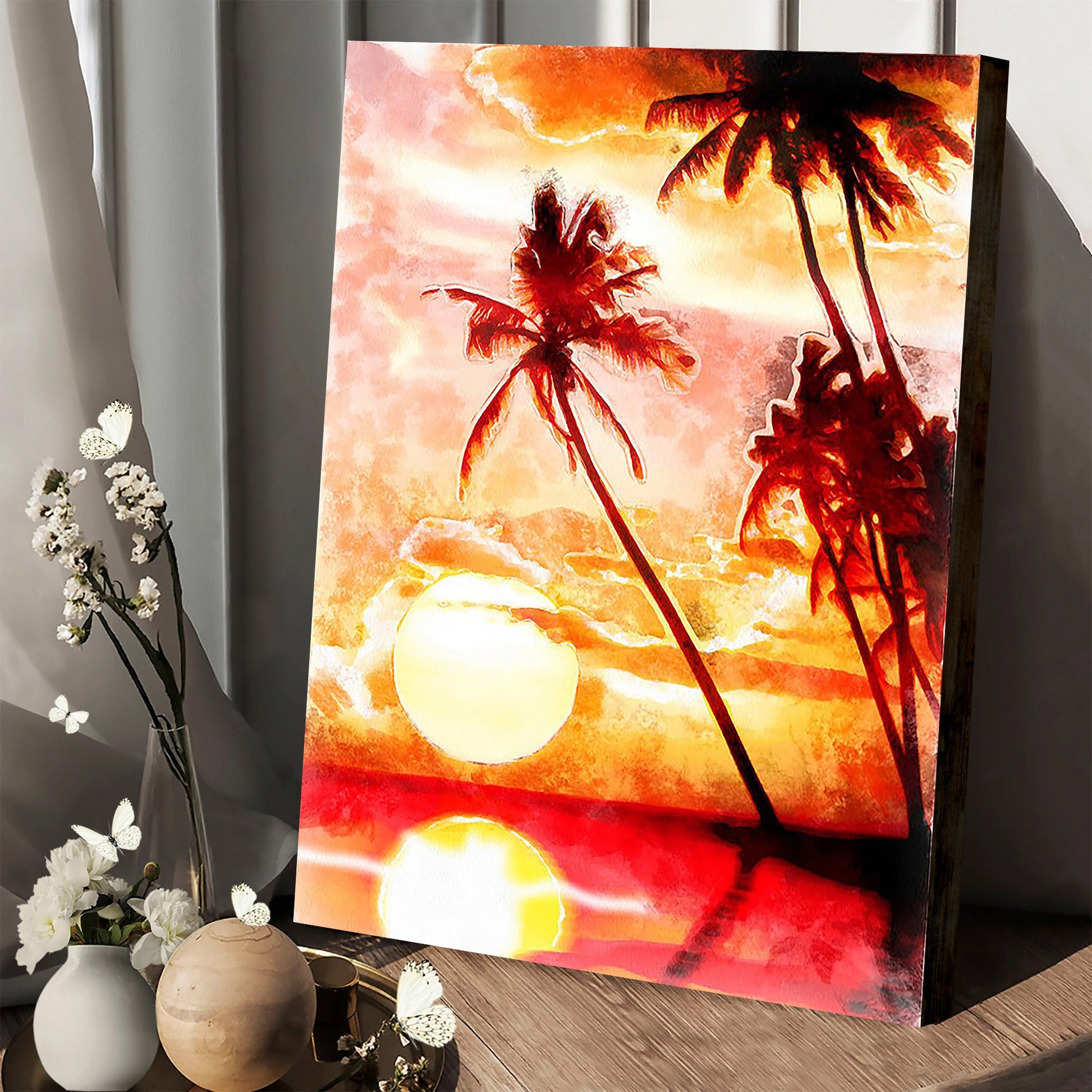 Tropical Trees Sunset Canvas Wall Art - Canvas Wall Decor - Home Decor Living Room
