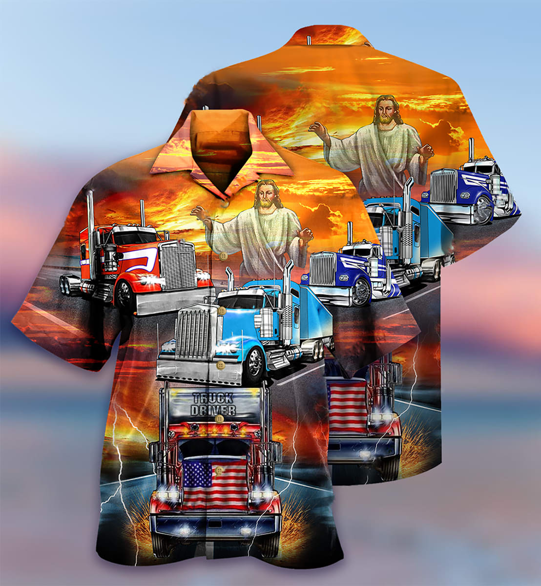 Truck Driver Jesus Bless In The Sunset Hawaiian Shirt - Christian Hawaiian Shirts For Men & Women