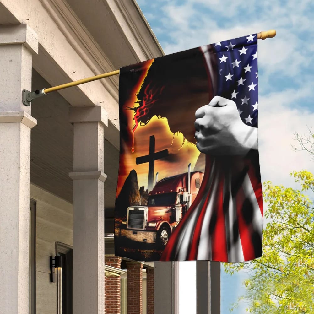 Trucker Jesus Christian American House Flags - Christian Garden Flags - Outdoor Christian Flag