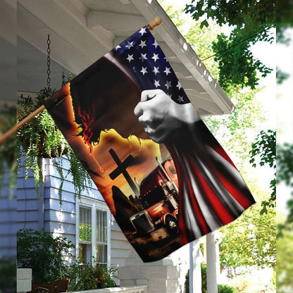 Trucker Jesus Christian American House Flags - Christian Garden Flags - Outdoor Christian Flag