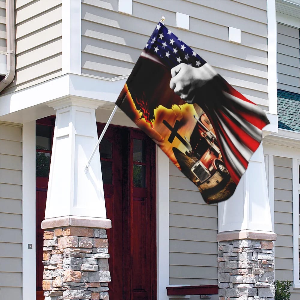 Trucker Jesus Christian American House Flags - Christian Garden Flags - Outdoor Christian Flag