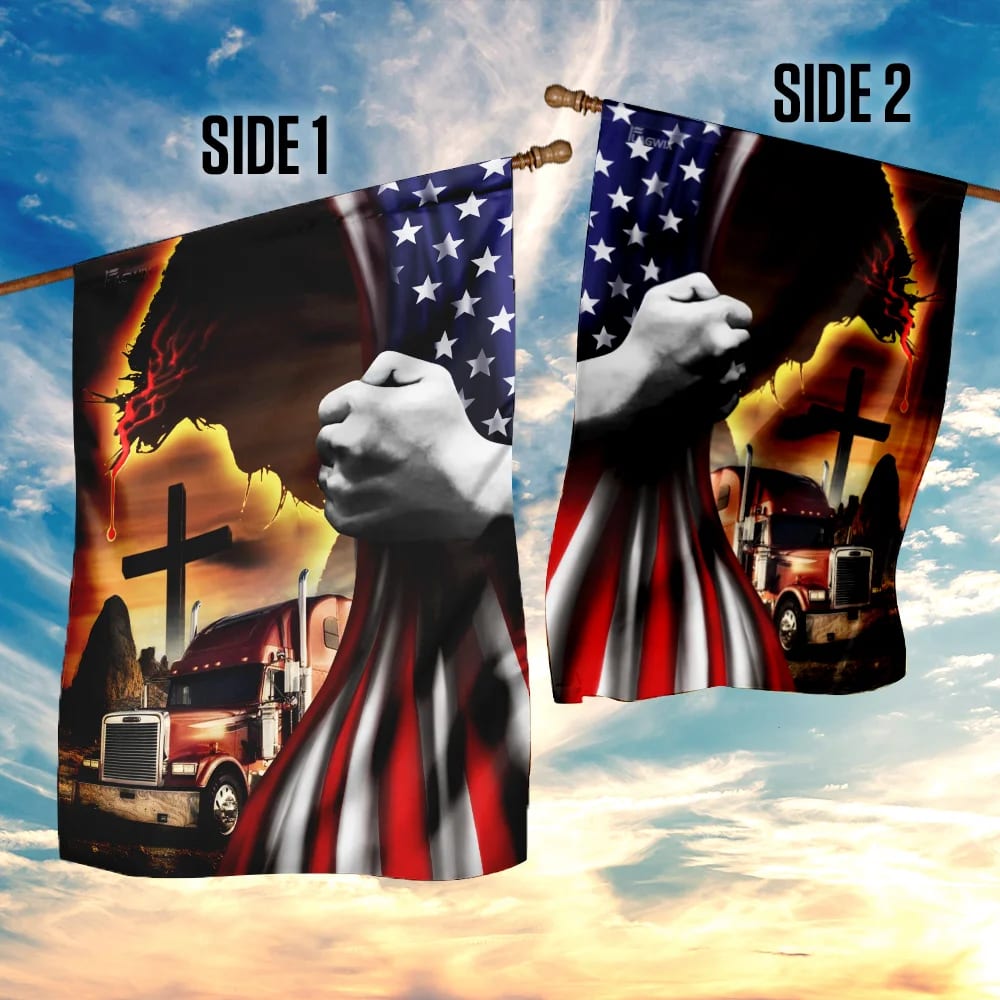 Trucker Jesus Christian American House Flags - Christian Garden Flags - Outdoor Christian Flag