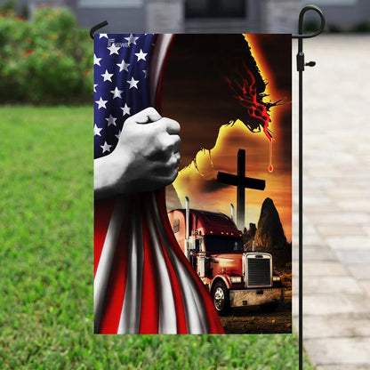 Trucker Jesus Christian American House Flags - Christian Garden Flags - Outdoor Christian Flag
