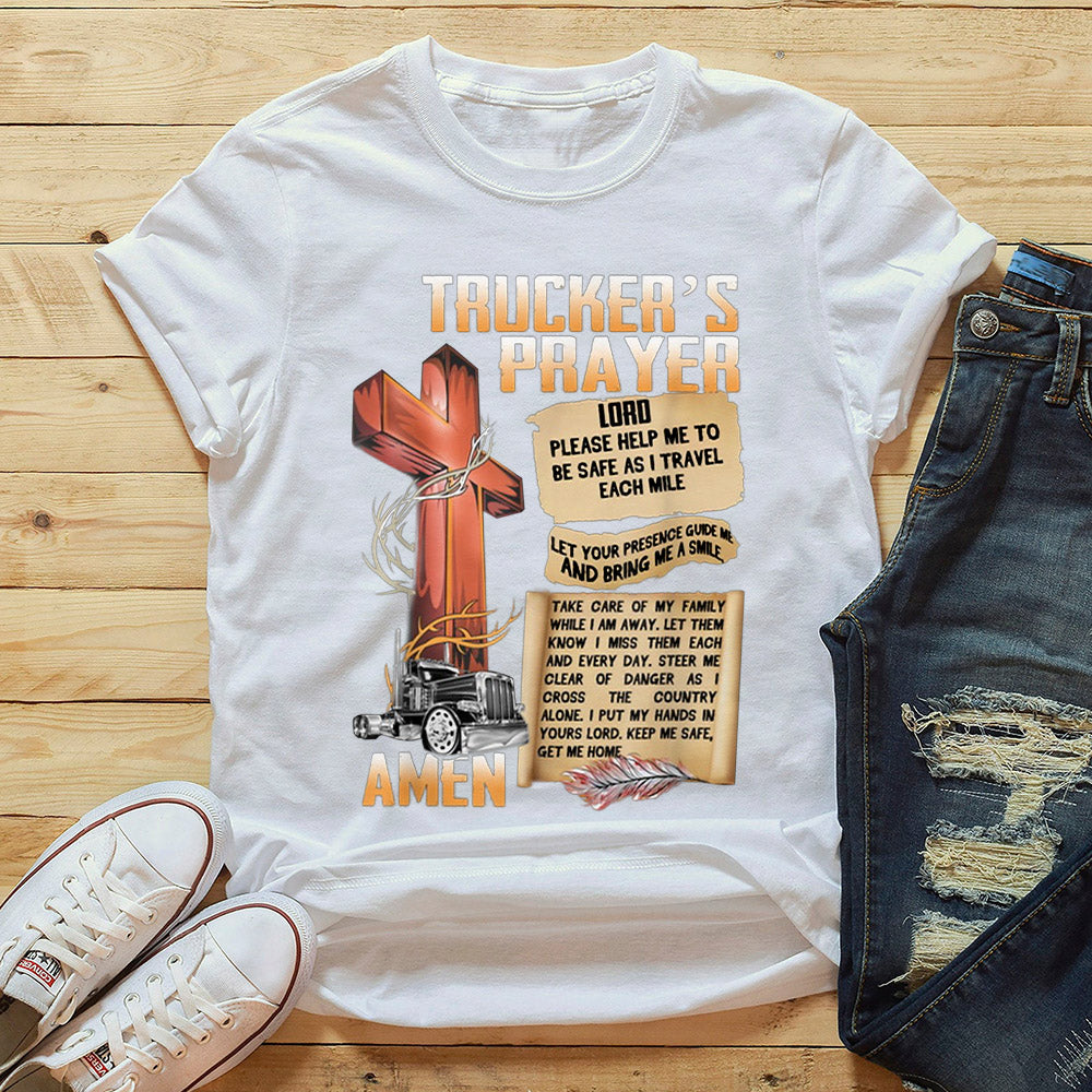 Trucker's Prayer Amen T-Shirt - Cross And Trucker T-Shirt - Cool Christian Shirts For Men & Women - Ciaocustom