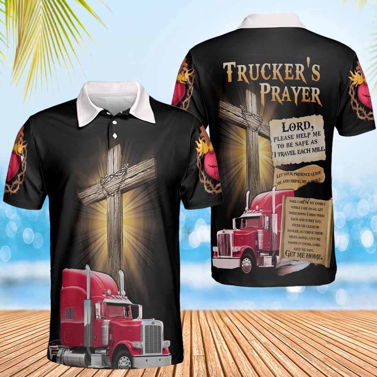 Trucker's Prayer Lord Please Help Me To Be Save Jesus Polo Shirts - Christian Shirt For Men And Women