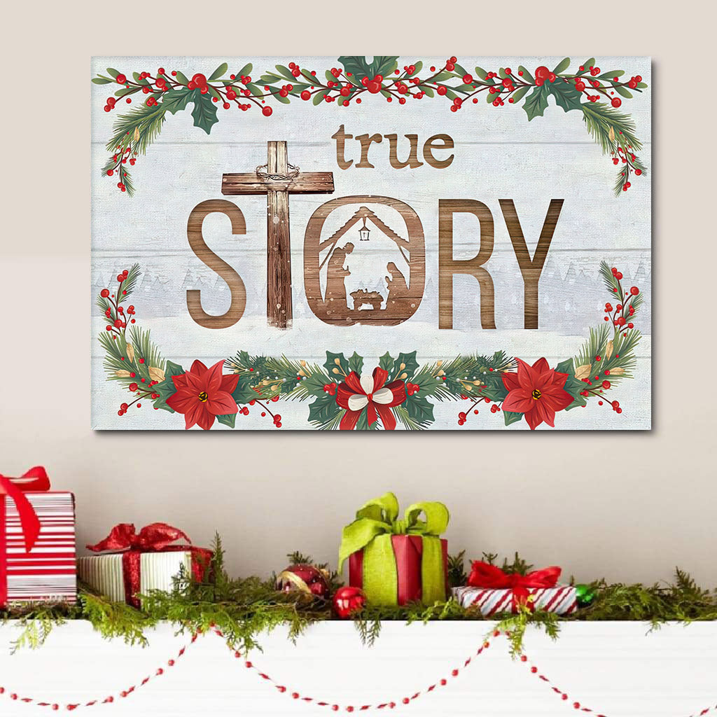 True Story Jesus Born In A Manger Christmas Wall Art Canvas - Painting On Canvas - Poster To Print