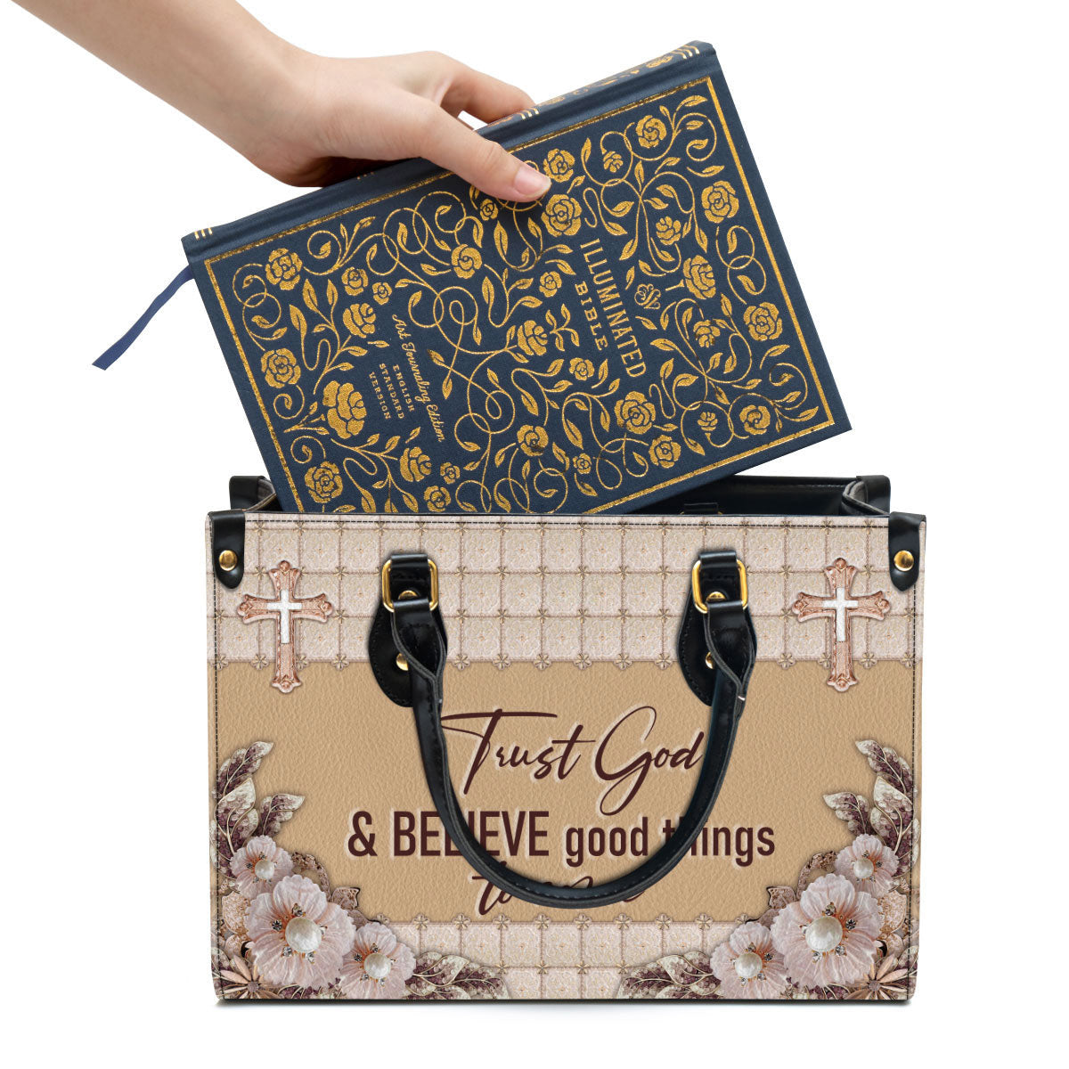 Trust God And Believe Good Things To Come Elegant Christian Leather Handbag - Religious Gifts For Women
