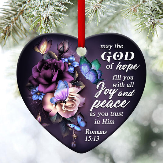 Trust In God - Beautiful Flower Ceramic Heart Ornament - Christmas Decor - Funny Ornament