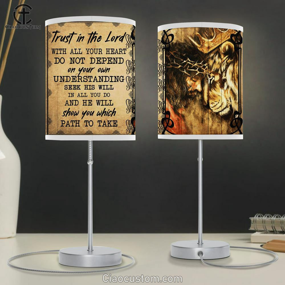 Trust In The Lord Jesus And Lion Large Table Lamp - Christian Table Lamp Prints - Religious Table Lamp Art