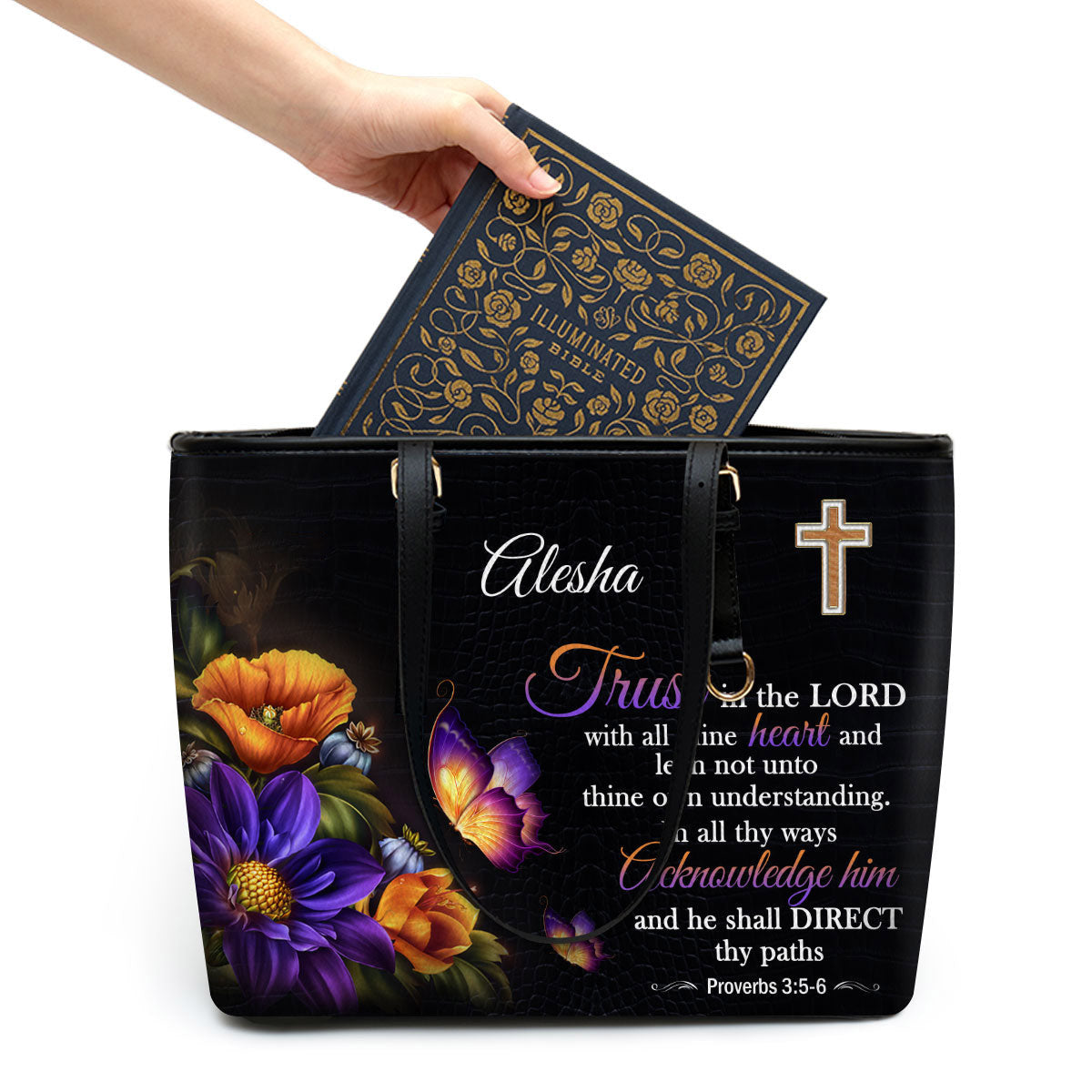 Trust In The Lord Personalized Large Leather Tote Bag - Religious Gifts For Women Of God