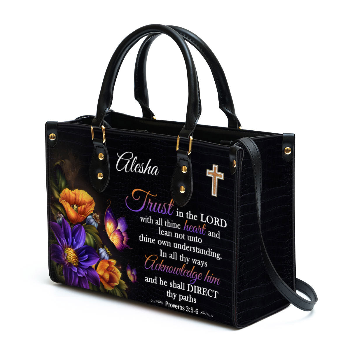 Trust In The Lord With All Thine Heart Leather Bag - Personalized Leather Bag With Handle for Christian Women
