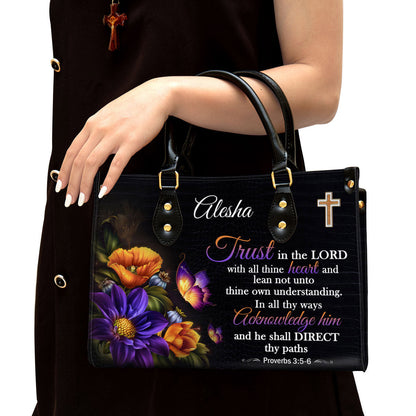 Trust In The Lord With All Thine Heart Leather Bag - Personalized Leather Bag With Handle for Christian Women