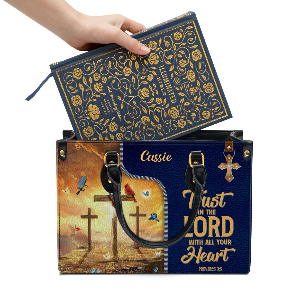 Trust In The Lord With All Your Heart Awesome Personalized Leather Bag For Women - Religious Gifts For Women