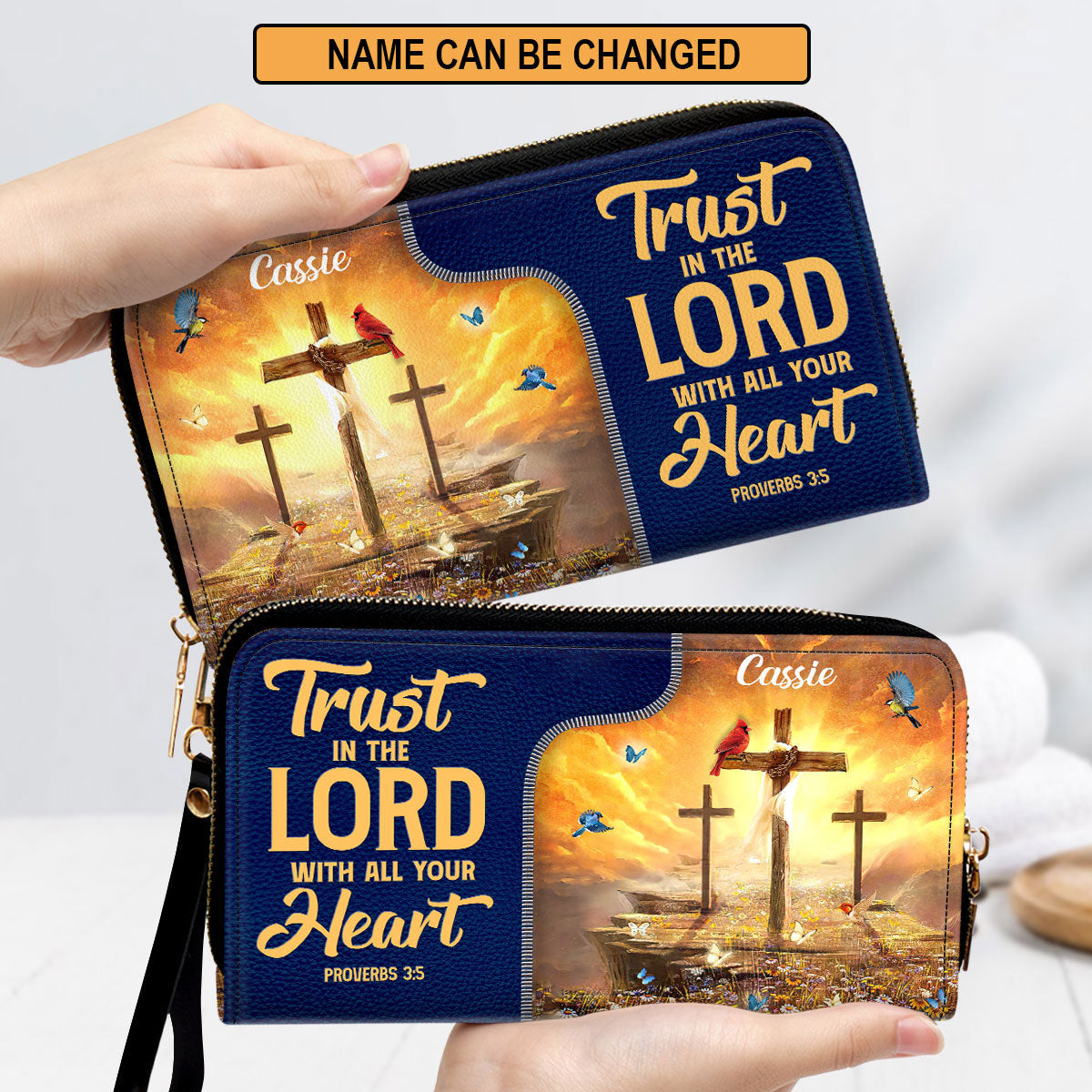 Trust In The Lord With All Your Heart Clutch Purse For Women - Personalized Name - Christian Gifts For Women