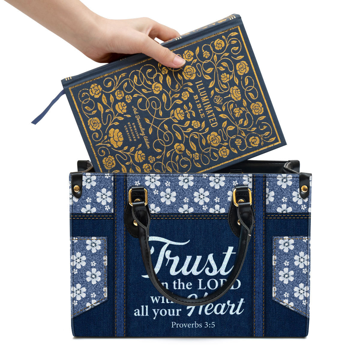 Trust In The Lord With All Your Heart Leather Bag With Handle - Religious Gifts For Women