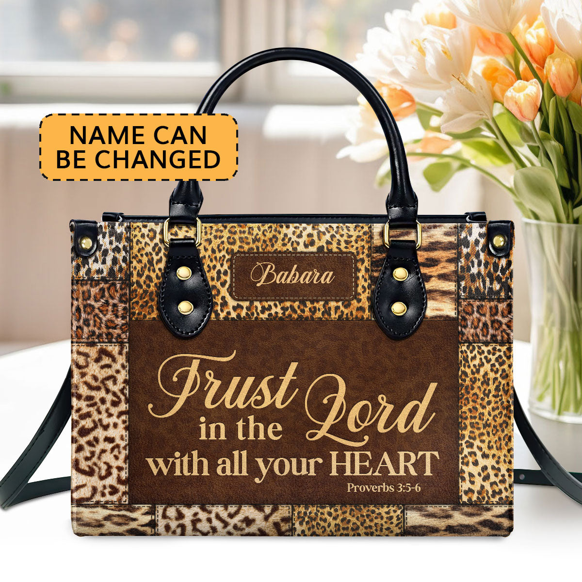 Trust In The Lord With All Your Heart Proverbs 35-6 Personalized Zippered Leather Handbag Psalm 3124 Inspirational Gift For Her