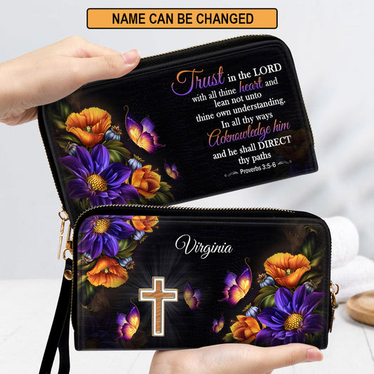 Trust In The Lord With All Your Heart Proverbs 35 Clutch Purse For Women - Personalized Name - Christian Gifts For Women