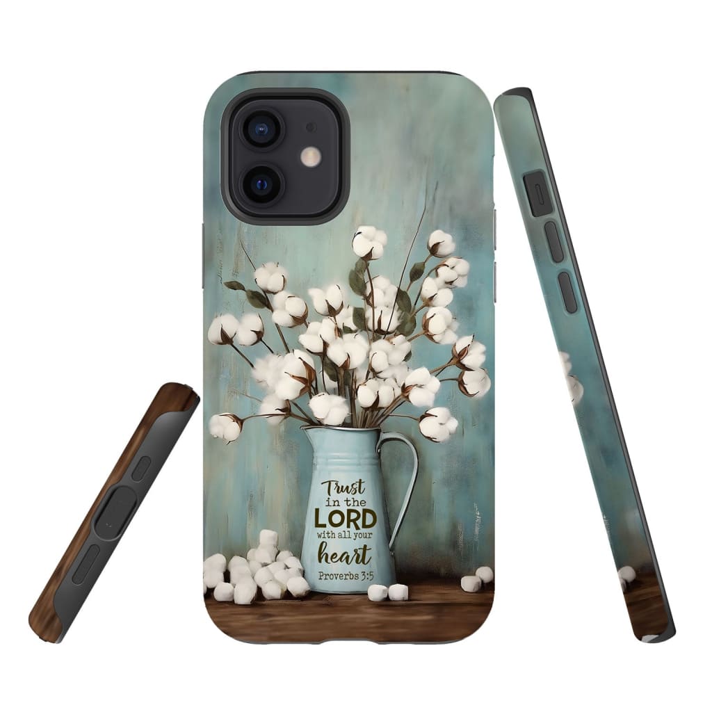 Trust in the Lord With All Your Heart Cotton Flowers in Vase Phone Case - Bible Verse IPhone & Samsung Cases