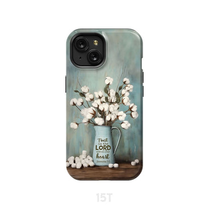 Trust in the Lord With All Your Heart Cotton Flowers in Vase Phone Case - Bible Verse IPhone & Samsung Cases