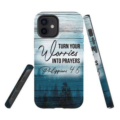 Turn Your Worries Into Prayers Philippians 46 Bible Verse Phone Case - Inspirational Bible Scripture iPhone Cases