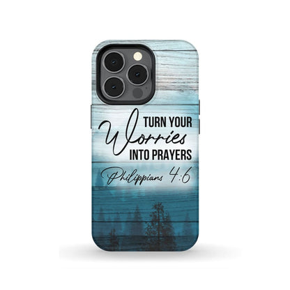 Turn Your Worries Into Prayers Philippians 46 Bible Verse Phone Case - Inspirational Bible Scripture iPhone Cases