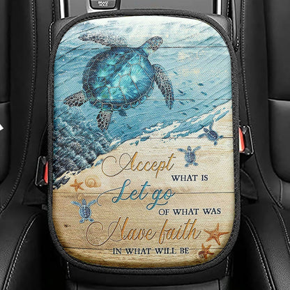 Turtle Accept Let Go Have Faith Seat Box Cover, Christian Car Center Console Cover, Bible Verse Car Interior Accessories