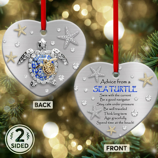 Turtle Advice 2 Heart Ceramic Ornament - Christmas Ornament - Christmas Gift