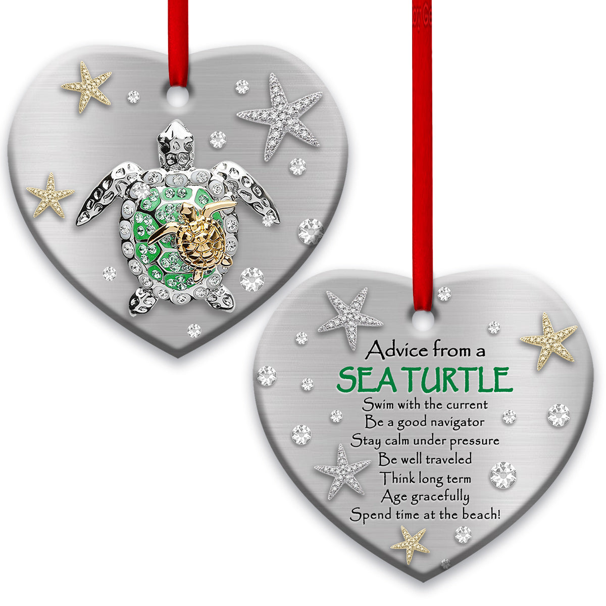 Turtle Advice Heart Ceramic Ornament - Christmas Ornament - Christmas Gift