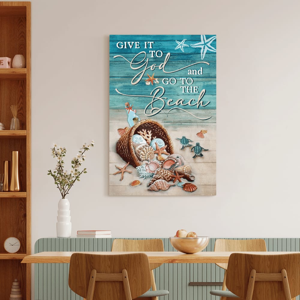 Turtle And Summer Give It To God And Go To The Beach Canvas Wall Art - Christian Wall Posters - Religious Wall Decor