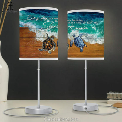 Turtle Blue Ocean Every Day Is A New Beginning Table Lamp Painting - Christian Lamp Art - Gifts For Turtle Lovers