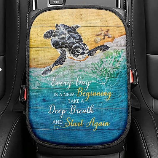 Turtle Every Day Is A New Beginning Seat Box Cover, Inspirational Car Center Console Cover, Christian Car Interior Accessories