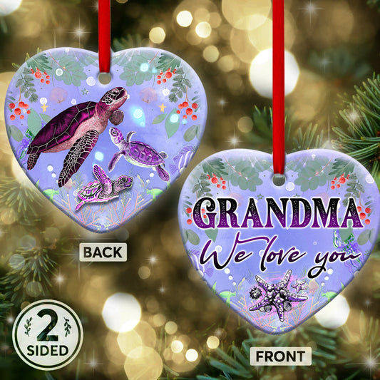 Turtle Grandma We Love You 3 Heart Ceramic Ornament - Christmas Ornament - Christmas Gift