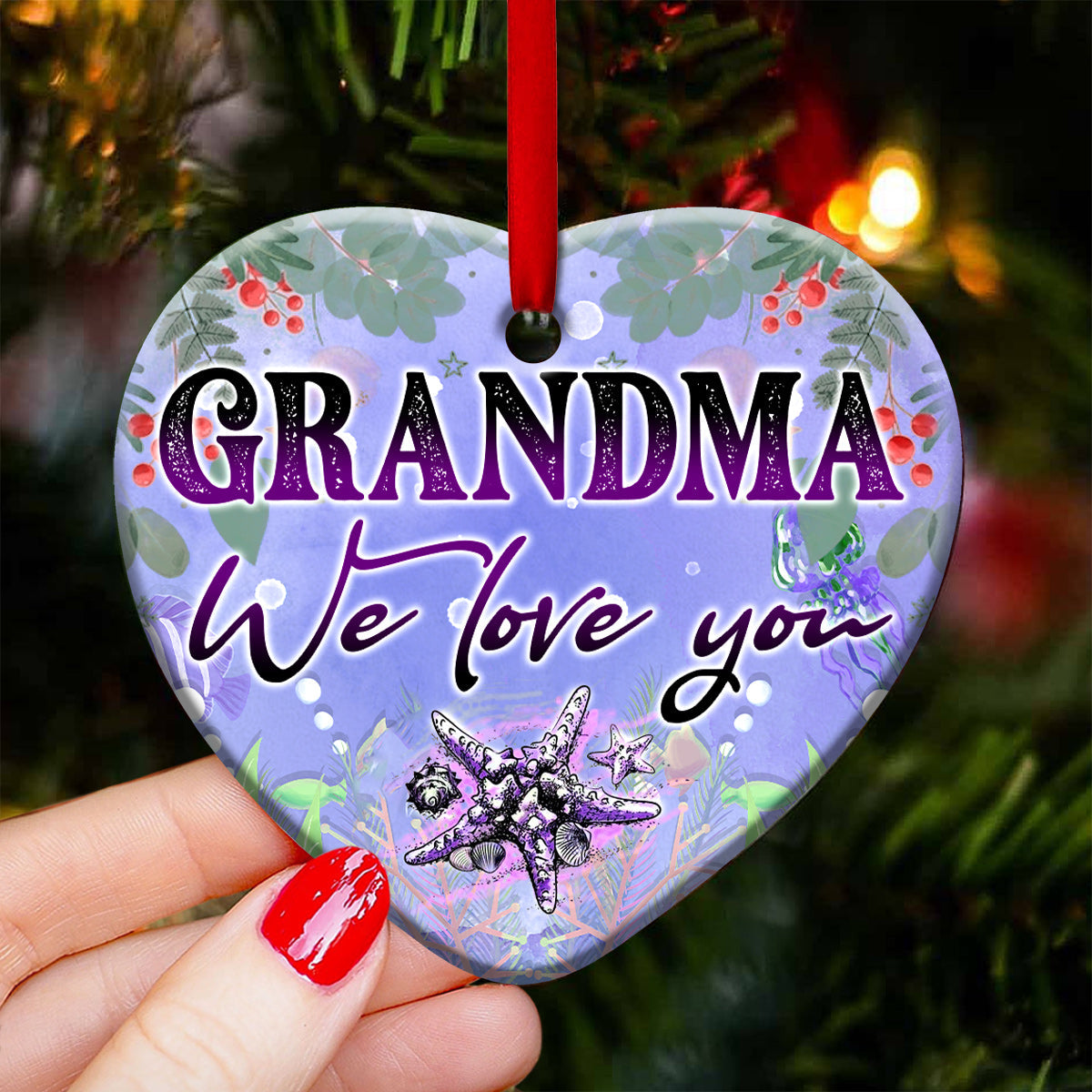 Turtle Grandma We Love You 3 Heart Ceramic Ornament - Christmas Ornament - Christmas Gift