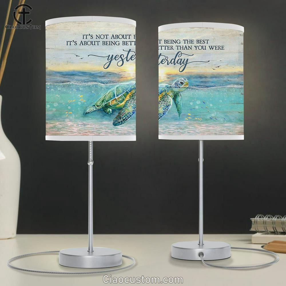 Turtle It's About Being Better Than You Were Yesterday Table Lamp Art - Bible Verse Lamp Art - Room Decor Christian