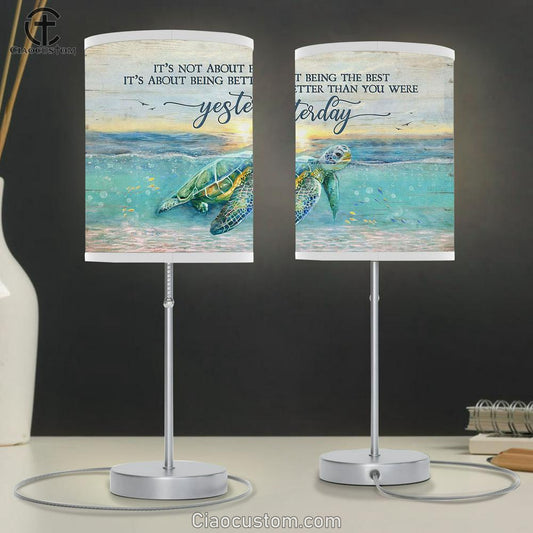 Turtle It's About Being Better Than You Were Yesterday Table Lamp Art - Bible Verse Lamp Art - Room Decor Christian