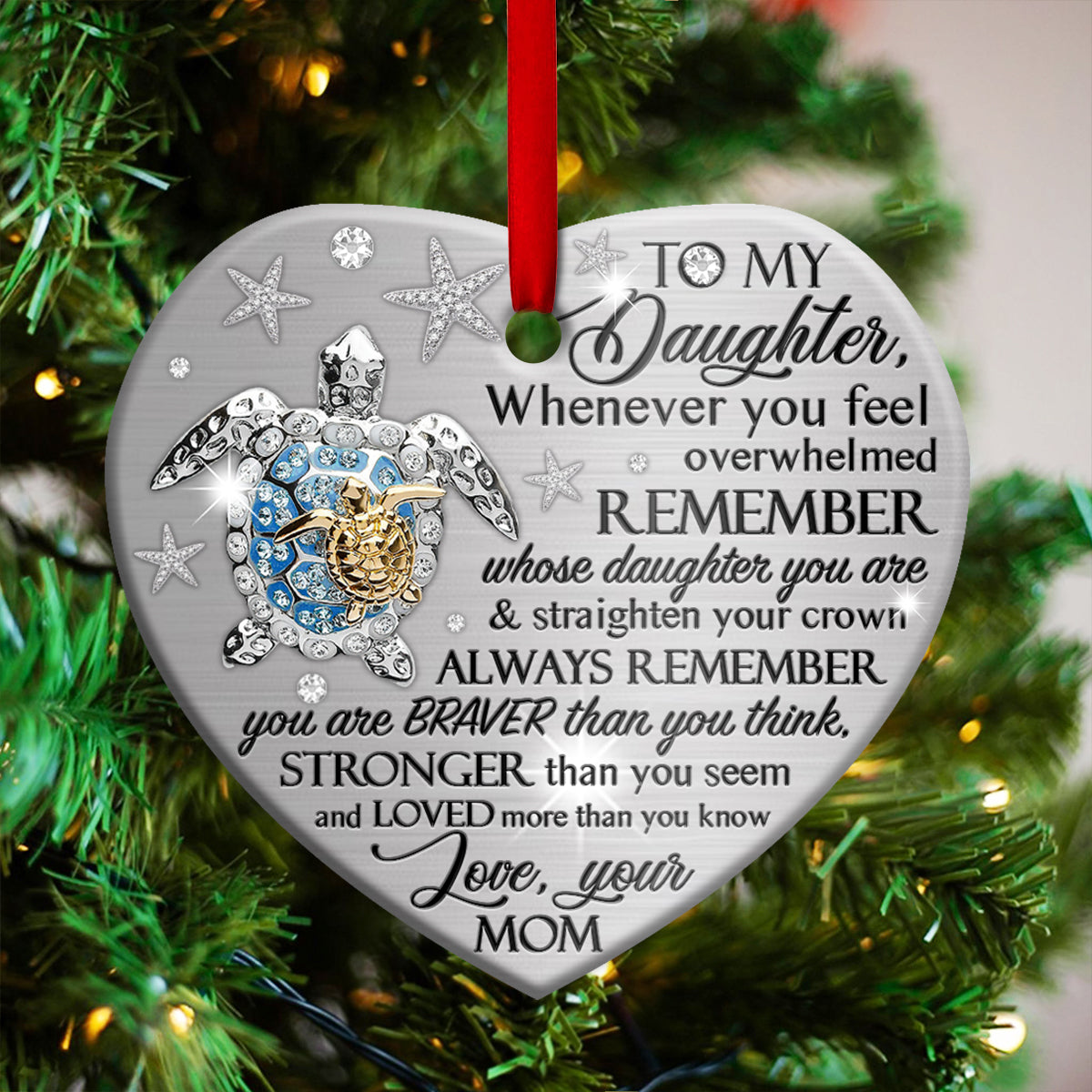 Turtle To My Daughter 2 Heart Ceramic Ornament - Christmas Ornament - Christmas Gift