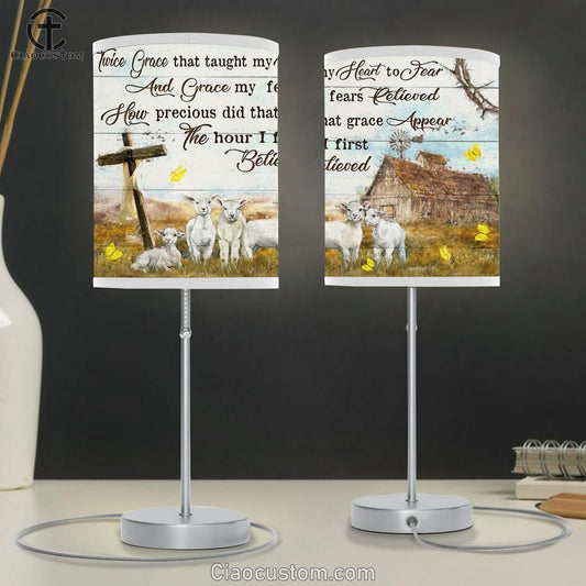 Twice Grace That Taught My Heart To Fear And Grace My Fears Relieved Table Lamp - The Lamb Cross Barn Large Table Lamp Art