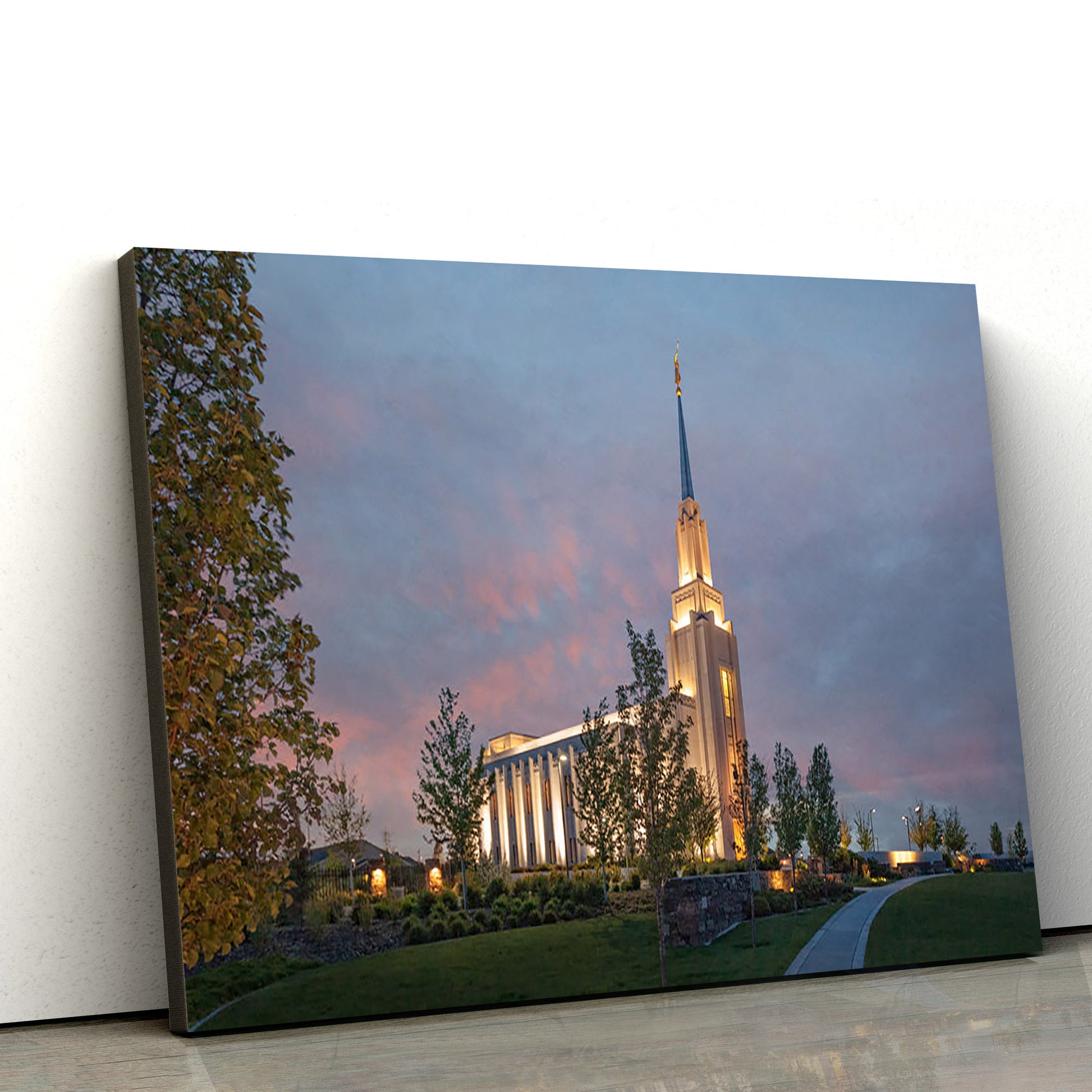Twin Falls Temple At Dusk Canvas Wall Art - Jesus Christ Picture - Canvas Christian Wall Art