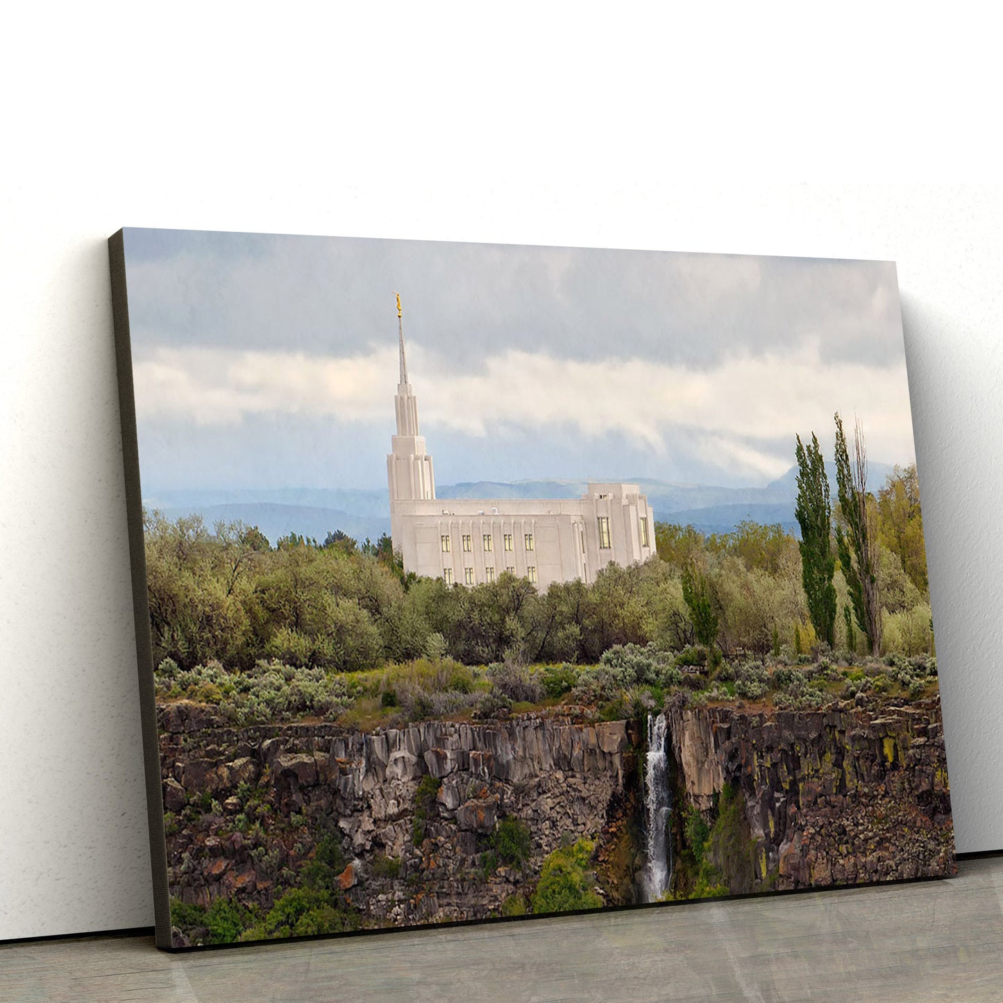 Twin Falls Temple Waterfall Canvas Wall Art - Jesus Christ Picture - Canvas Christian Wall Art