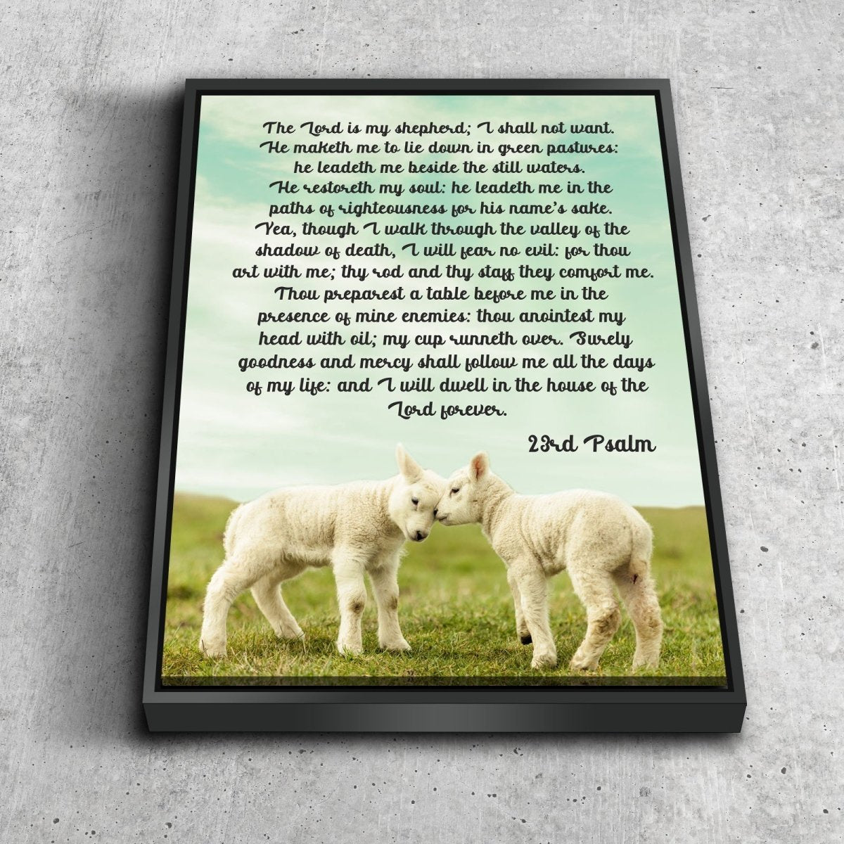 Two Baby Lambs & Psalm 23 The Lord Is My Shepherd Canvas Wall Art