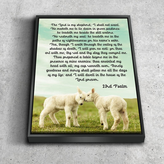 Two Baby Lambs & Psalm 23 The Lord Is My Shepherd Canvas Wall Art