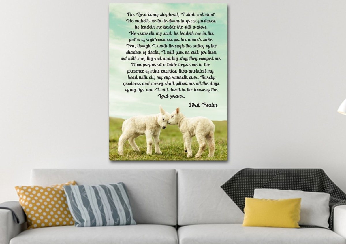 Two Baby Lambs & Psalm 23 The Lord Is My Shepherd Canvas Wall Art