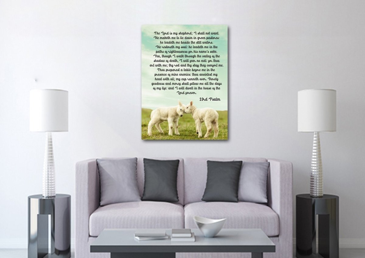 Two Baby Lambs & Psalm 23 The Lord Is My Shepherd Canvas Wall Art
