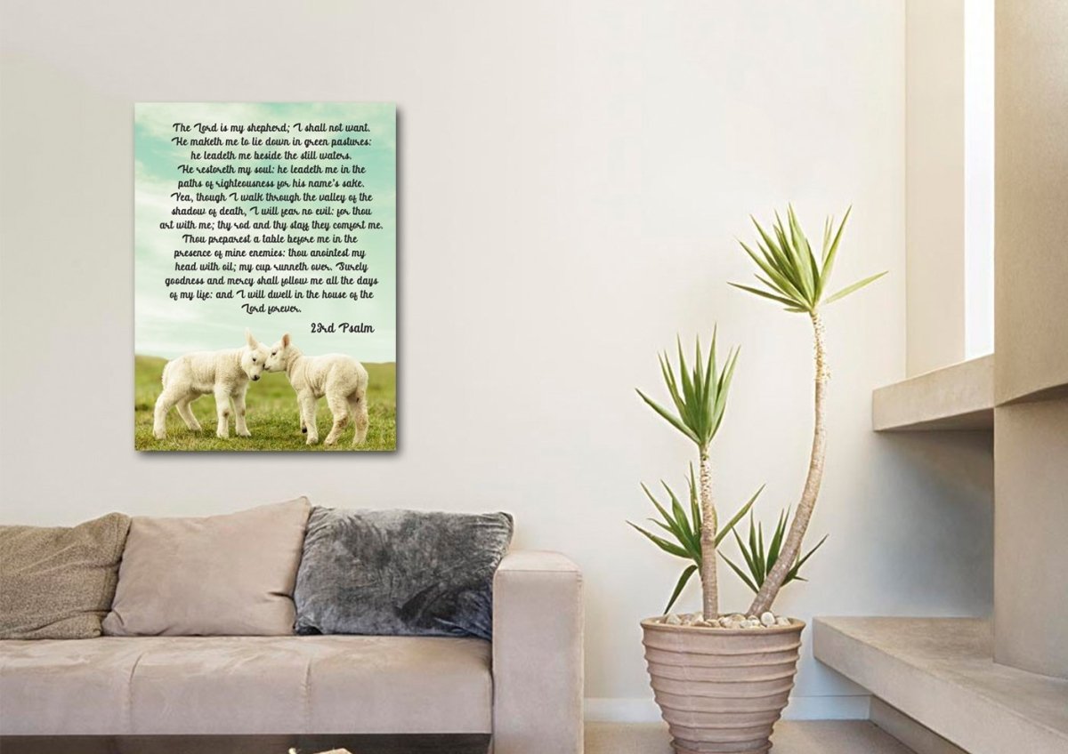 Two Baby Lambs & Psalm 23 The Lord Is My Shepherd Canvas Wall Art